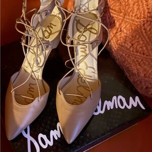 Sam Edelman Tan Leather Lace-Up Heels